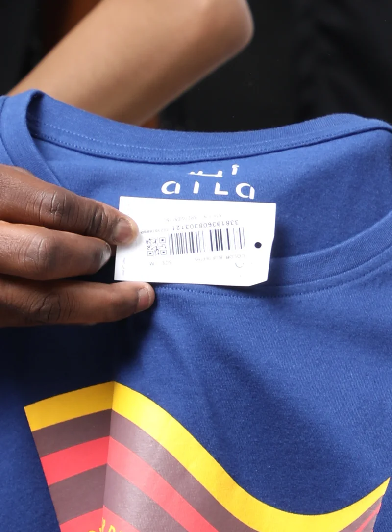 Aila Casual Round Neck Printed T-Shirt Blue