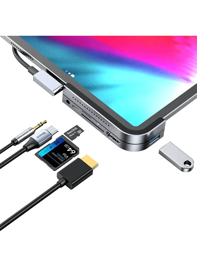 Baseus iPad Pro USB C Hub, Baseus 6-in-1 Adapter for iPad Pro 2021 2020 2018 12.9/11 inch, Docking Station with 4K HDMI, USB-C PD Charging, SD/Micro Card Reader, USB 3.0 & 3.5mm Headphone Jack CAHUB-WJ0G Dark Grey  - Image 1