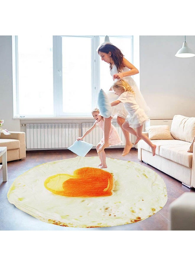 دوداو بطانية سميكة دائرية فائقة النعومة super soft بتصميم طعام مكسيكي أبيض/برتقالي 60بوصة - Image 3