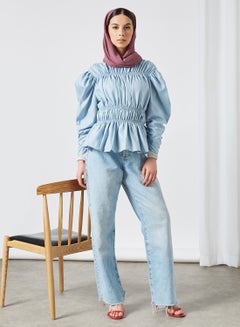 VERO MODA Daria Elastic Panel Top Blue Fog  - Image 3