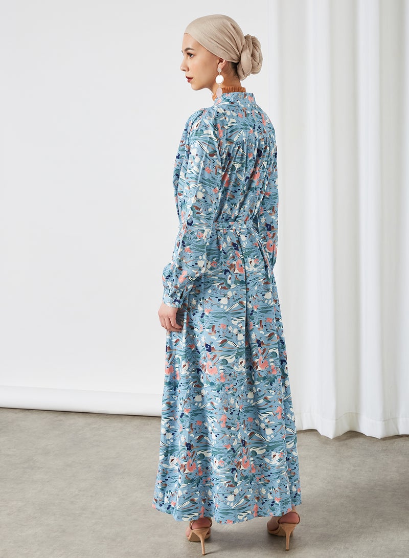 انوتا فستان بحزام ومزين بنقشة زهور أزرق - Image 2