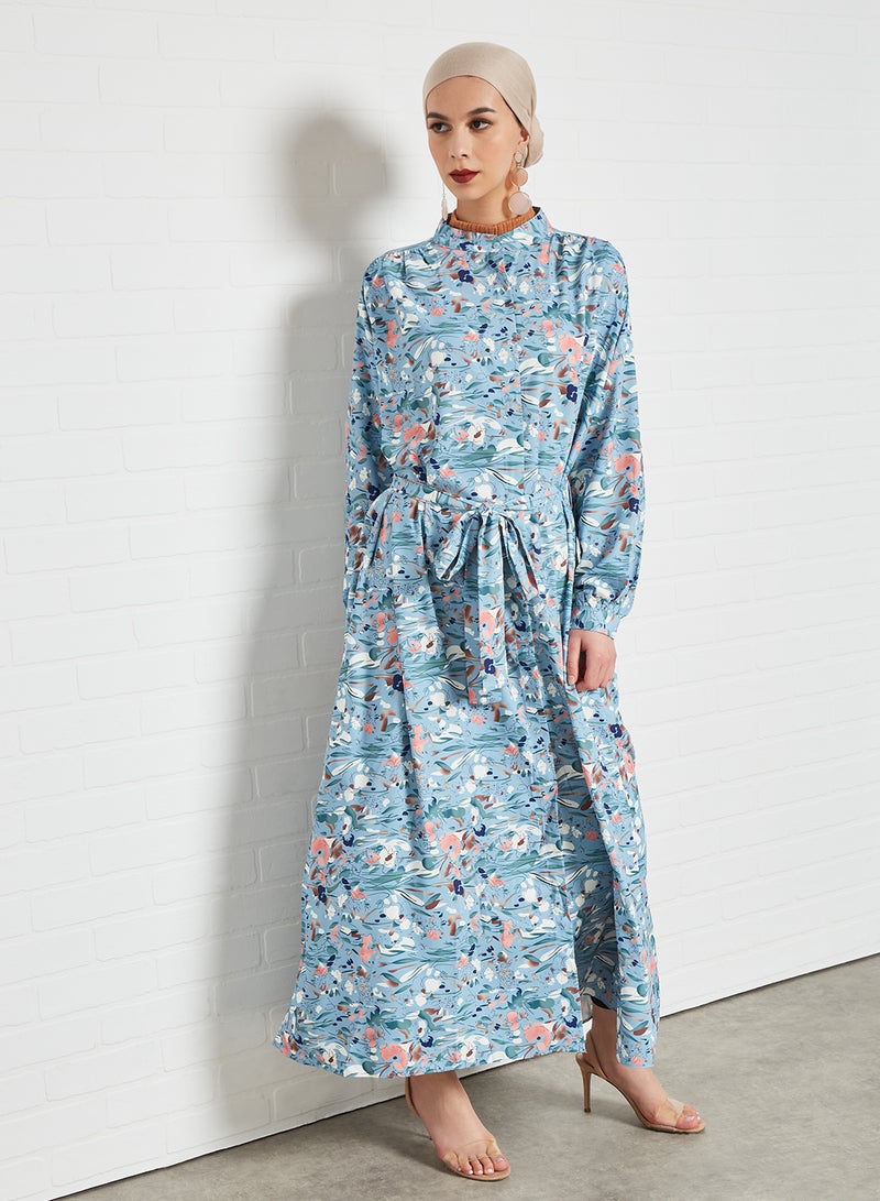 انوتا فستان بحزام ومزين بنقشة زهور أزرق - Image 3