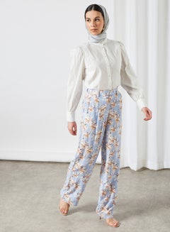 NA-KD Floral Print Pants Light Blue  - Image 3