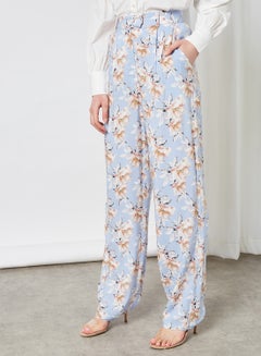 NA-KD Floral Print Pants Light Blue  - Image 1
