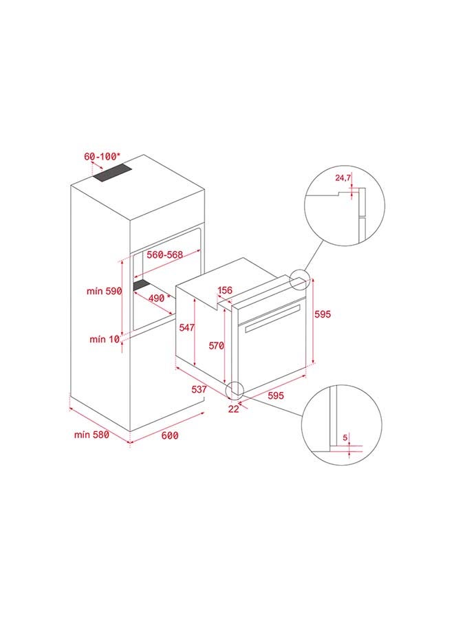 تيكا فرن HBB 645 ‏مقاس 60 سم متعدد الاستخدامات، مع نظام هايدروكلين 70 L 2615 W 41560050 أسود / ستانلس ستيل  - Image 2