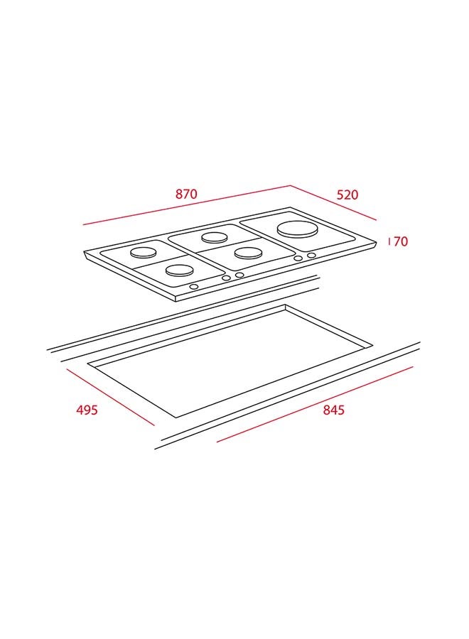تيكا موقد غاز مزود بخمس مناطق طهي وشعلة ثلاثية الحلقات في 90 سم من غاز البوتان - Image 2