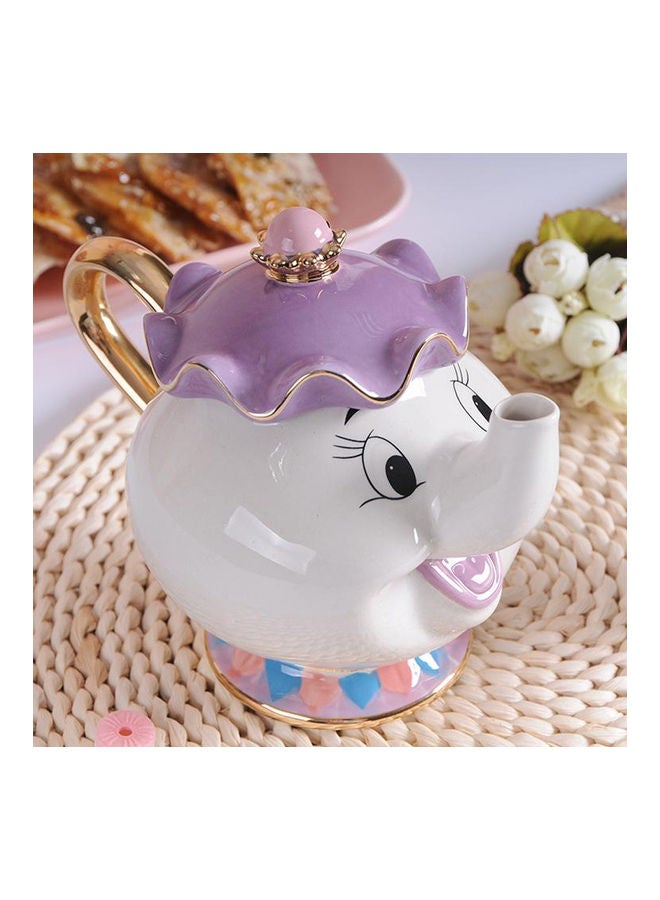 AMERTEER - 2-Piece Mrs. Potts Chip Tea Pot And Cup Set White/Purple/Gold Tea Pot(500), Cup(55)ml - Image 1
