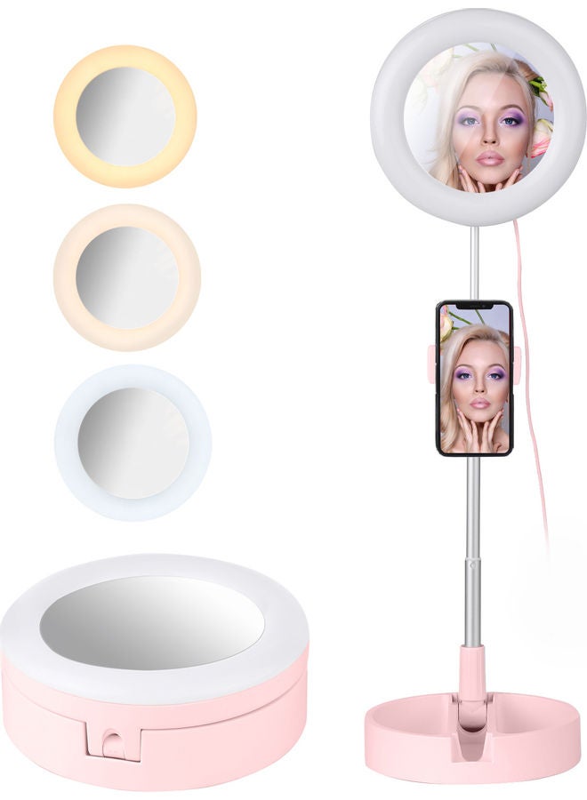Selfie Ring Light With Stand Pink/White  - Image 1