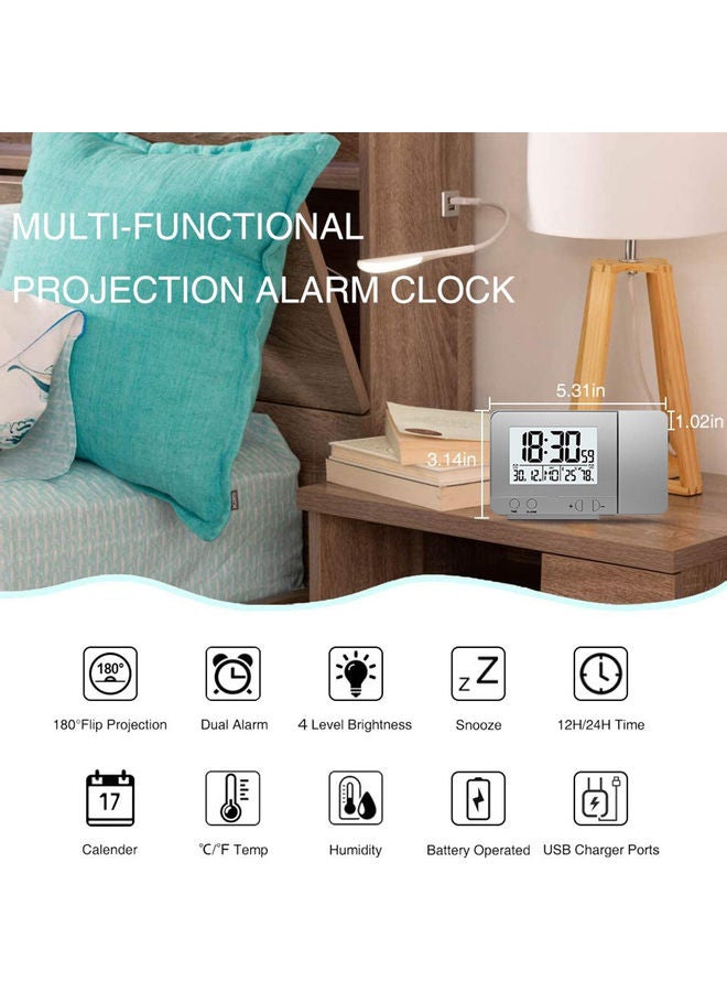 Projection Alarm Clock With Thermometer Silver 14.5x9.5x5cm - Image 3