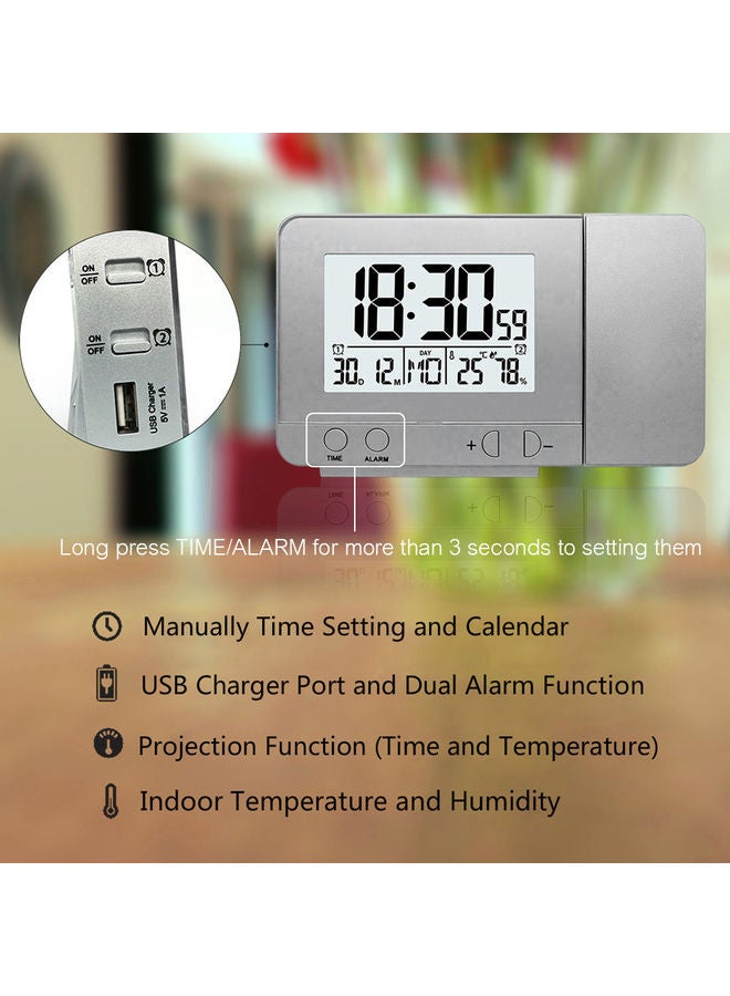 Projection Alarm Clock With Thermometer Silver 14.5x9.5x5cm - Image 4