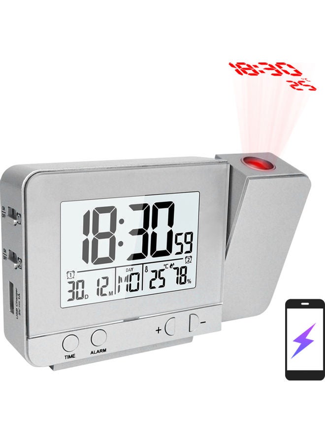 Projection Alarm Clock With Thermometer Silver 14.5x9.5x5cm - Image 1