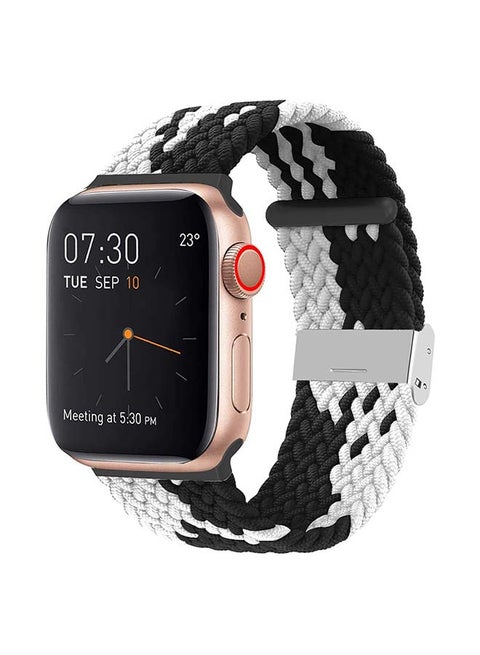 Replacement Adjustable Braided Sport Apple Watch Band for 45/44/42mm Black/White
