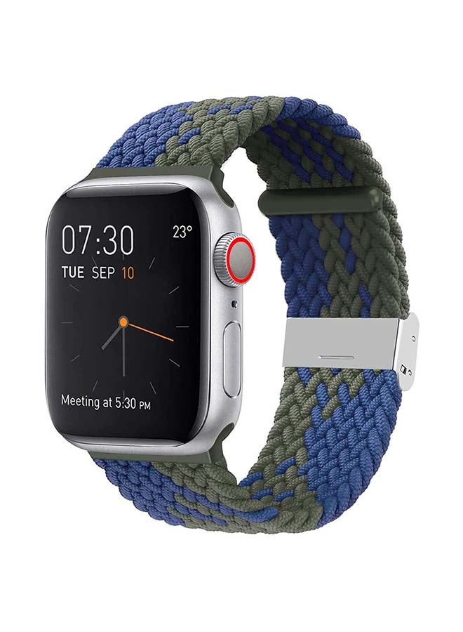 Foxcon - Replacement Adjustable Braided Sport Apple Watch Band for 41/40/38mm Blue/Green - Image 1
