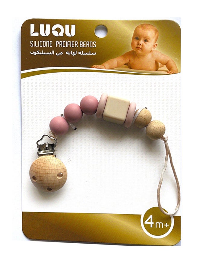 لوكو حامل لهاية سيليكون+ خشب شكل حبات خرز من لوكو -وردي - Image 2