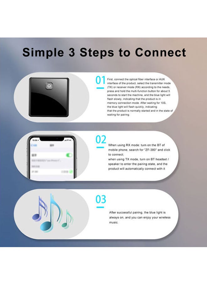 2-In-1 Bluetooth 5.0 AUX Optical Adapter Audio Wireless Transmitter Receiver ZF -380 Black - Image 2