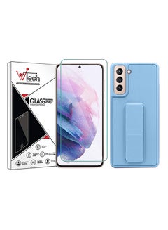 9H Tempered Glass Screen Protector With Silicone Protective Case Cover For Samsung Galaxy S21 Plus 5G Blue/Clear