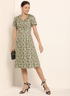 ABOF Printed V-Neck Dress Multicolour  - Image 4