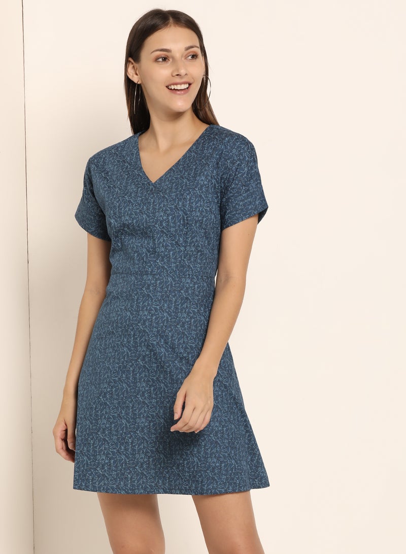 ABOF - Printed V-Neck Skater Dress Eclipse - Image 1
