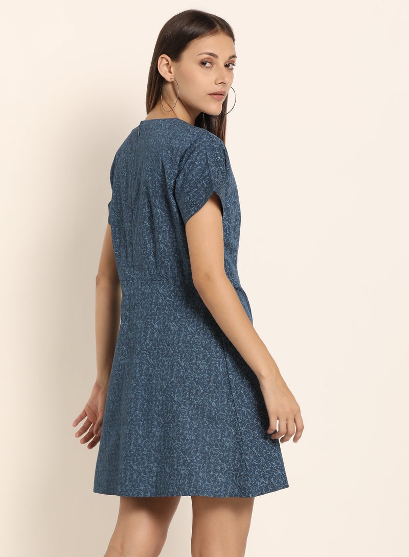 ABOF - Printed V-Neck Skater Dress Eclipse - Image 1