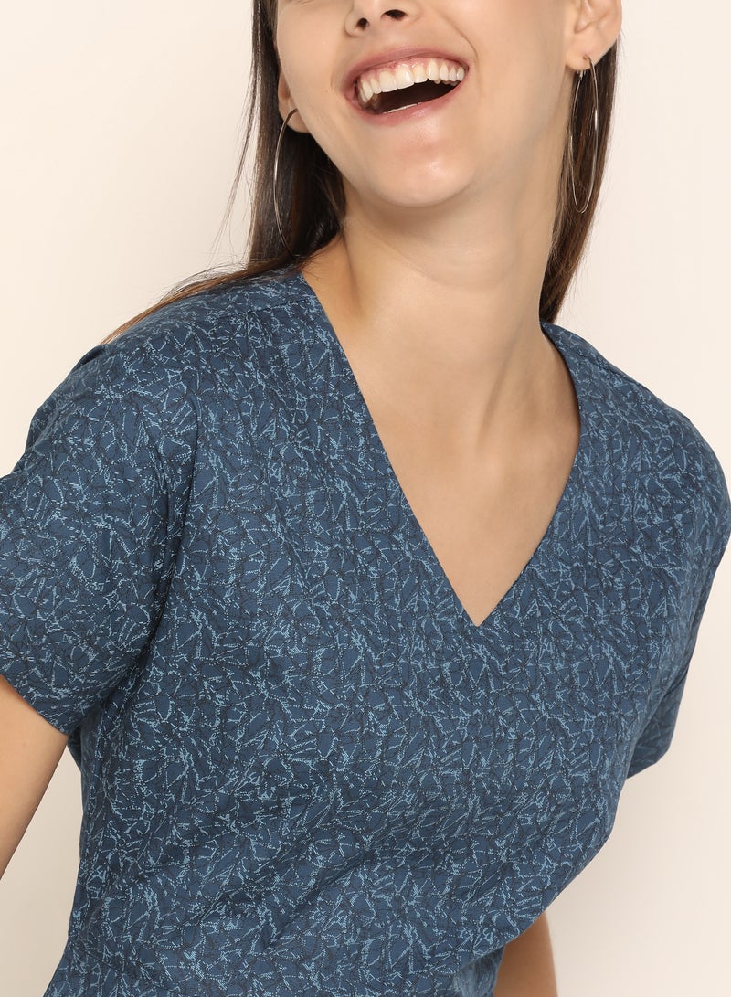 ABOF - Printed V-Neck Skater Dress Eclipse - Image 1
