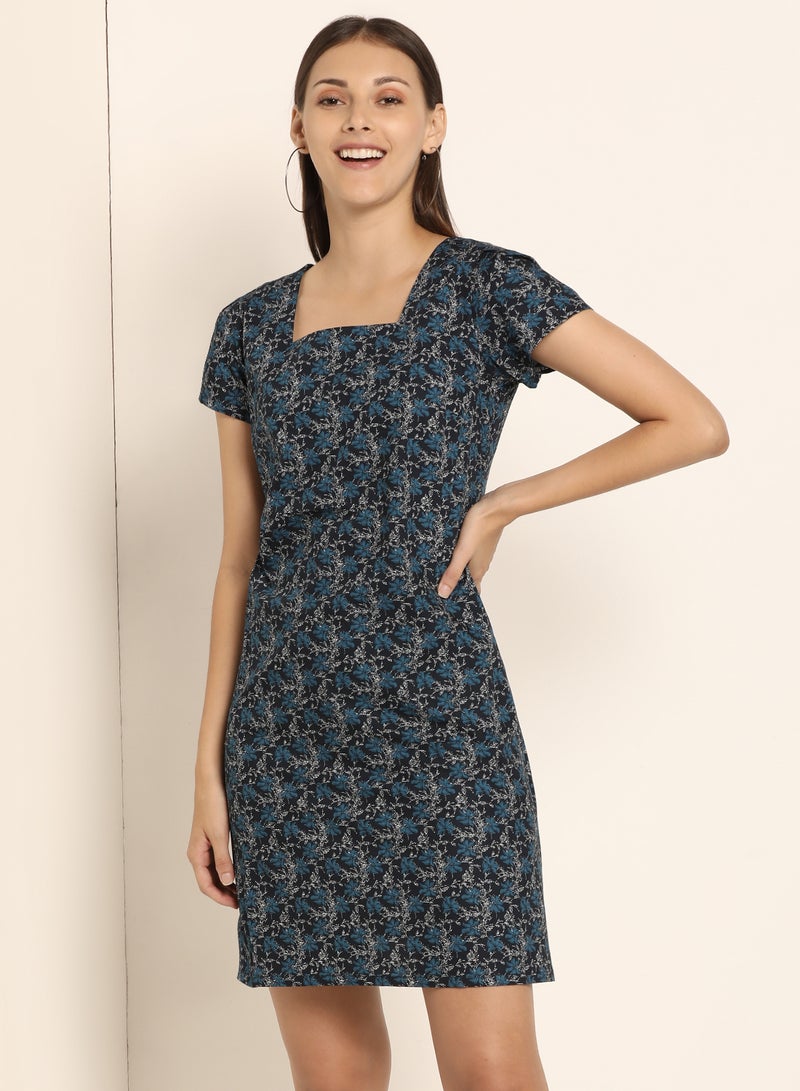 ABOF - Printed Square Neck Dress Multicolour - Image 1