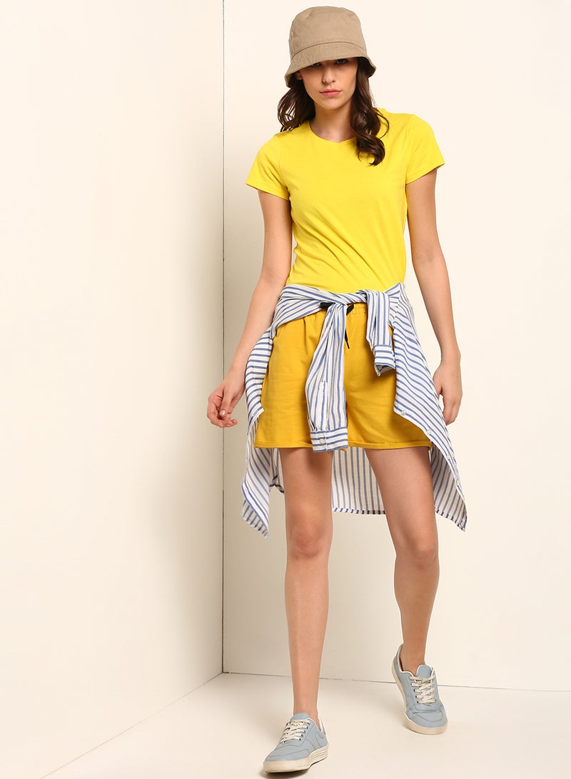 ABOF Elastic Waistband Drawstring Mid Rise Shorts Mustard  - Image 4