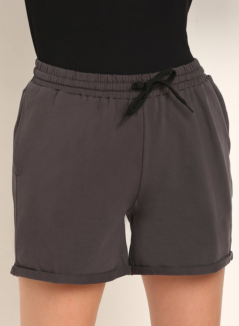 ABOF Side Seam Elastic Waistband Drawstring Shorts Dark Grey - Image 3