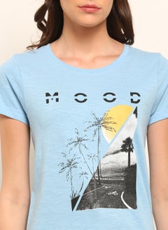 ABOF Mood Graphic Printed Regular Fit Round Neck T-Shirt Blue  - Image 3