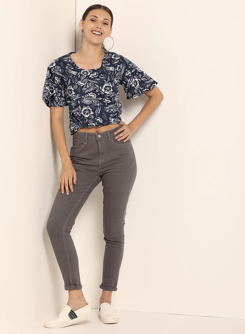 ABOF Printed Flared Sleeve Top Blue/White - Image 4