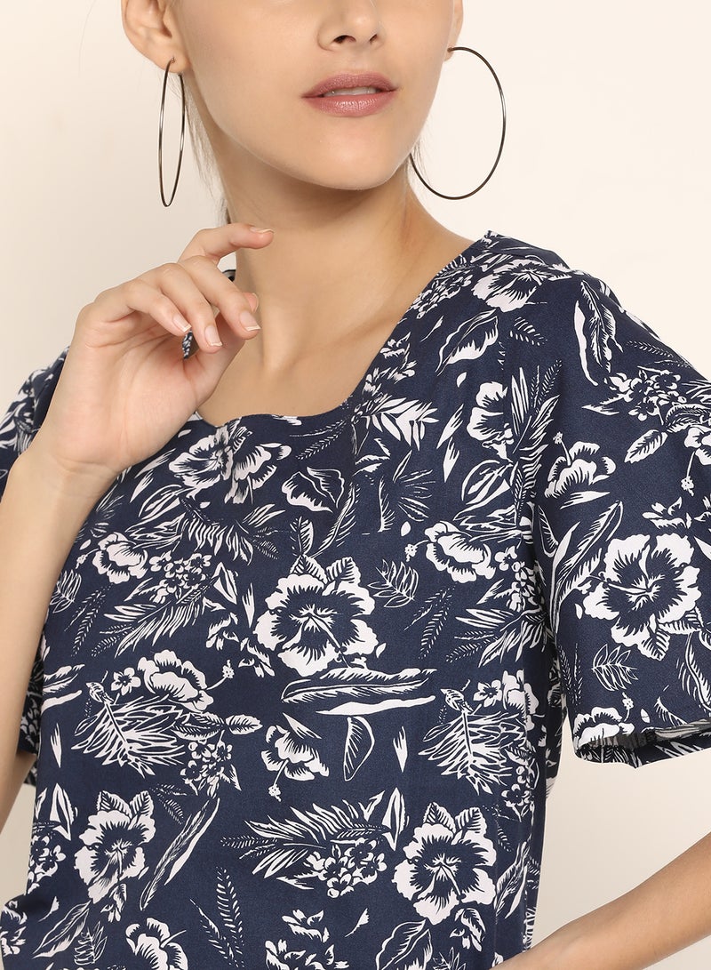 ABOF Printed Flared Sleeve Top Blue/White - Image 3