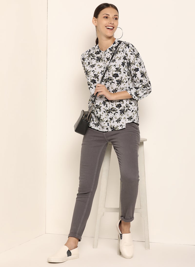 ABOF Printed Three-Quarter Sleeve Round Neck Top Multicolour - Image 3