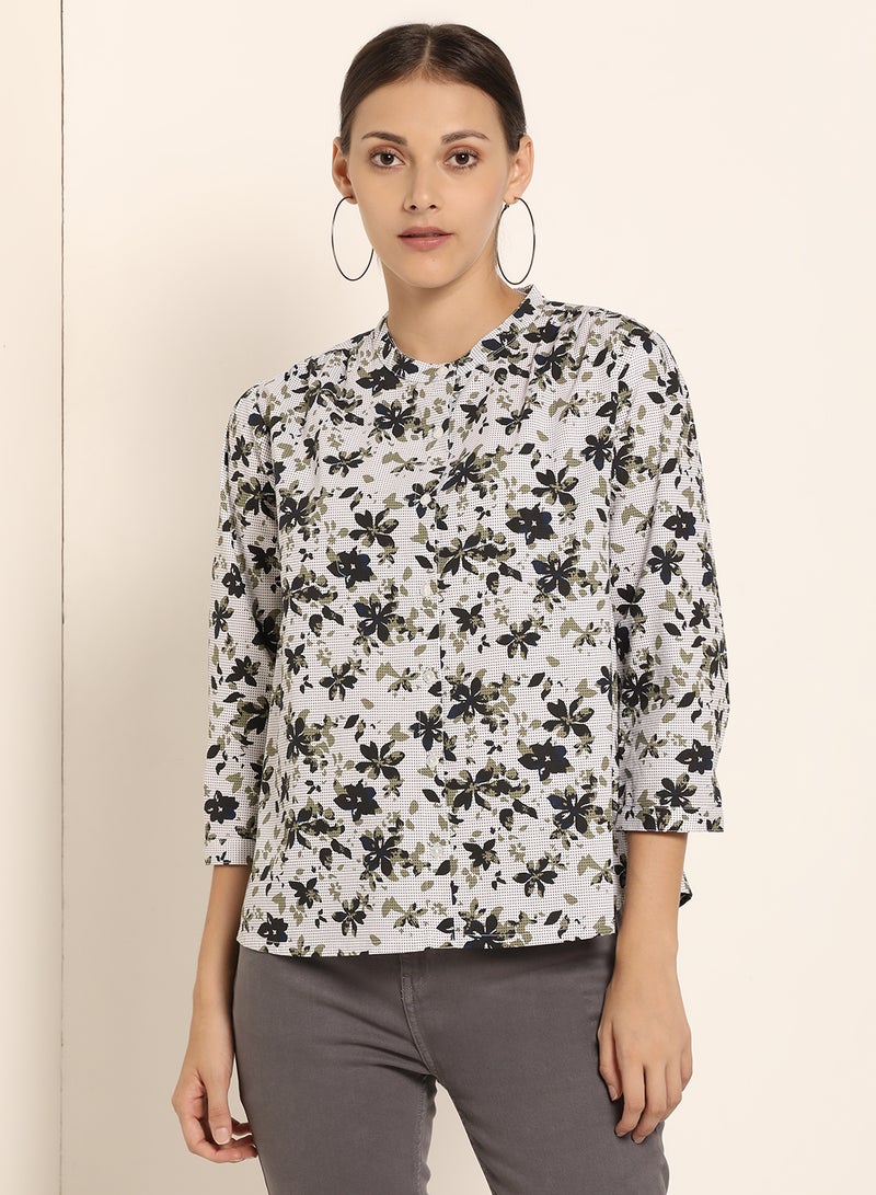 ABOF Printed Three-Quarter Sleeve Round Neck Top Multicolour - Image 1