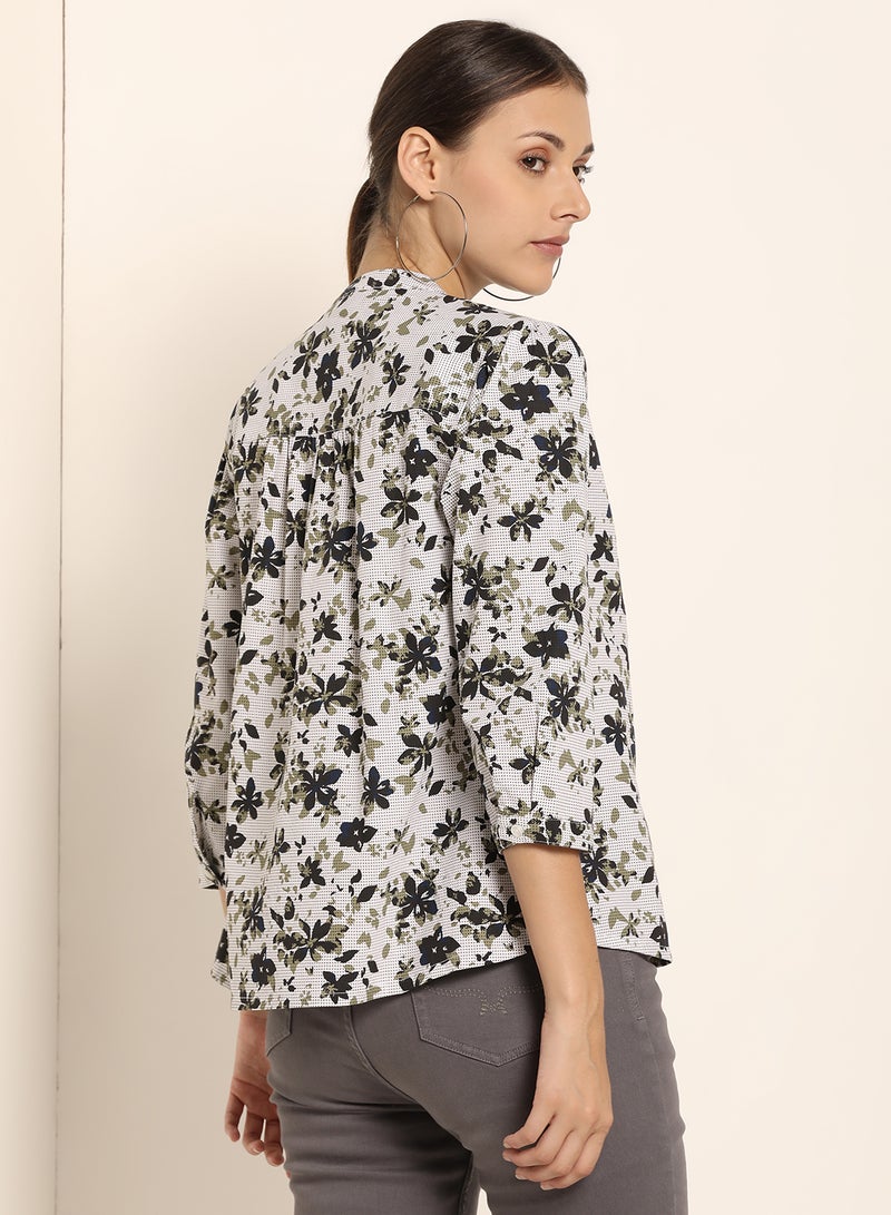 ABOF Printed Three-Quarter Sleeve Round Neck Top Multicolour - Image 2