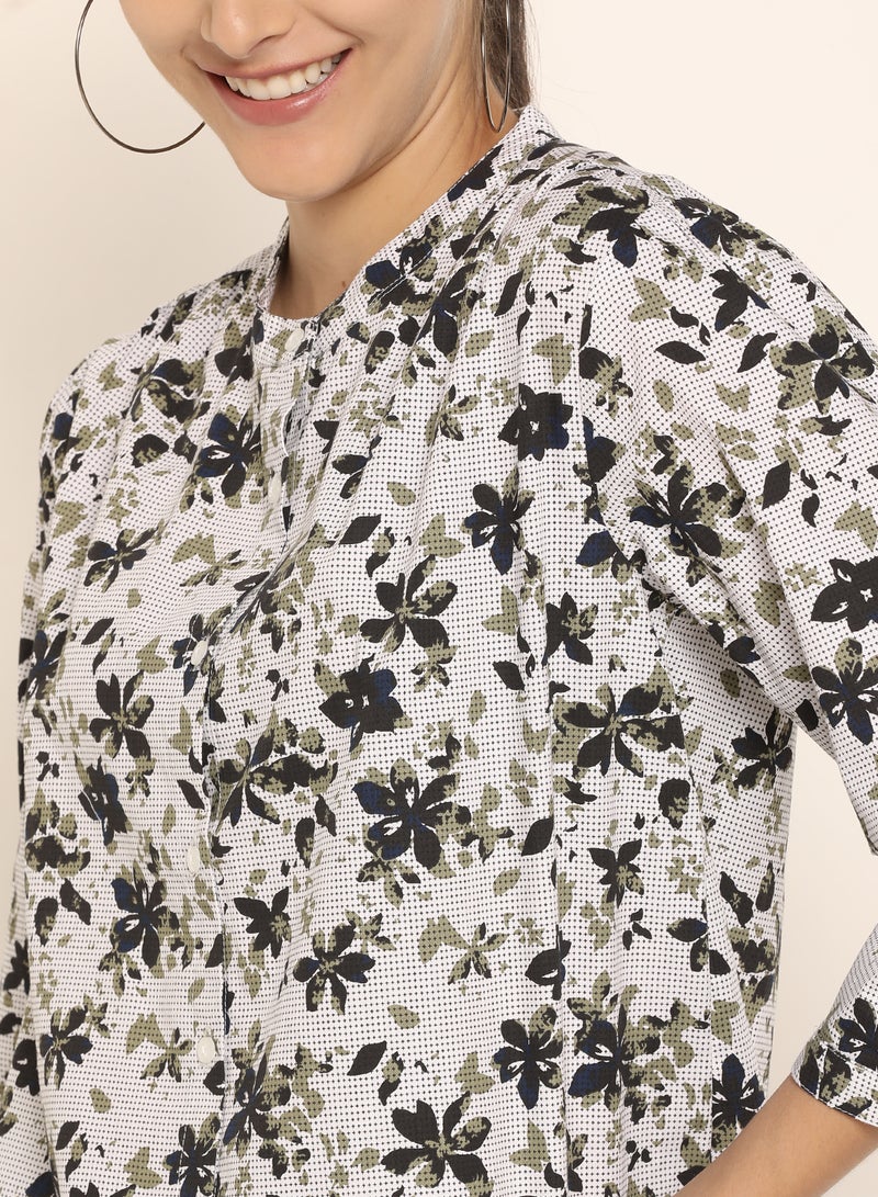 ABOF Printed Three-Quarter Sleeve Round Neck Top Multicolour - Image 4