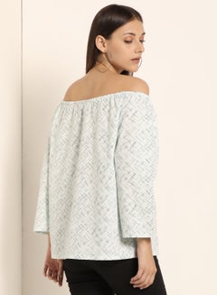 ABOF Off Shoulder Printed Top White/Black  - Image 2