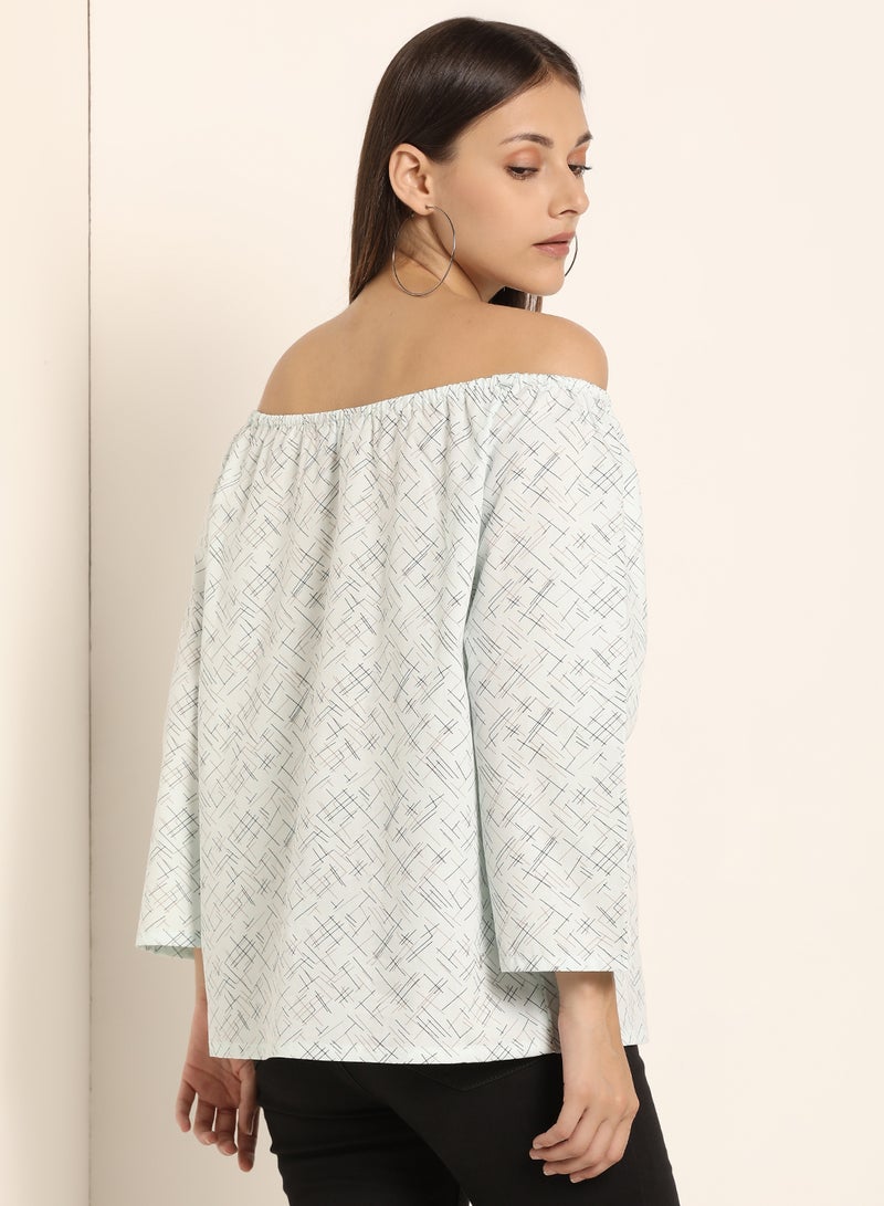 ABOF - Off Shoulder Printed Top White/Black - Image 1