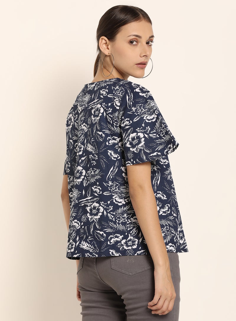 ABOF Printed Flared Sleeve Top Blue/White - Image 2