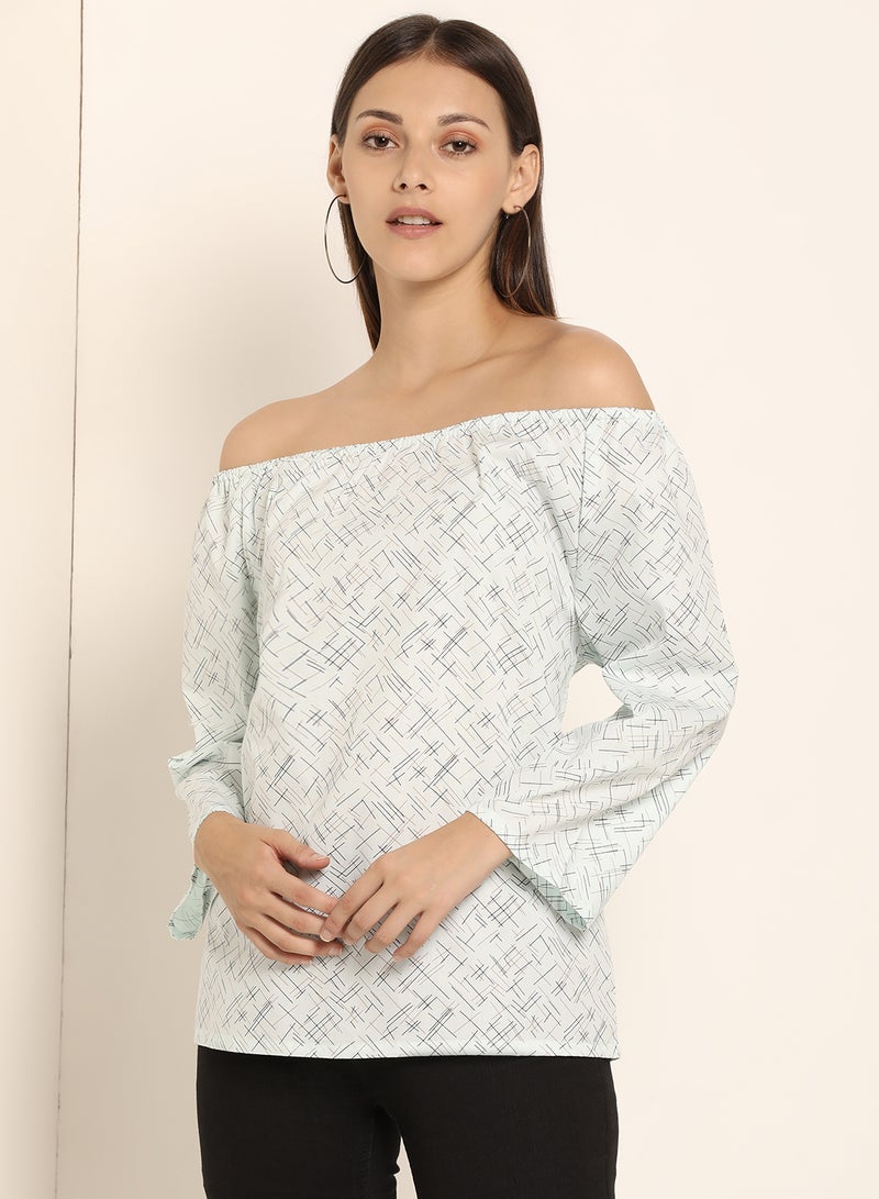 ABOF - Off Shoulder Printed Top White/Black - Image 1