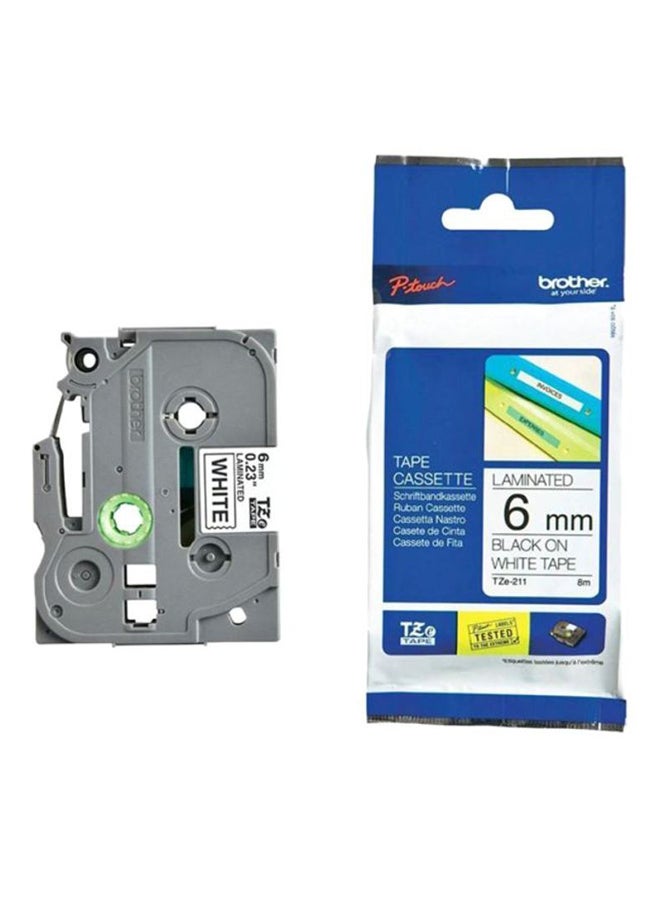 brother P-Touch 6Mm Laminated Tape - Black On White, Tz-E211 Black On White - Image 2