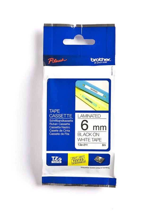 brother P-Touch 6Mm Laminated Tape - Black On White, Tz-E211 Black On White - Image 3