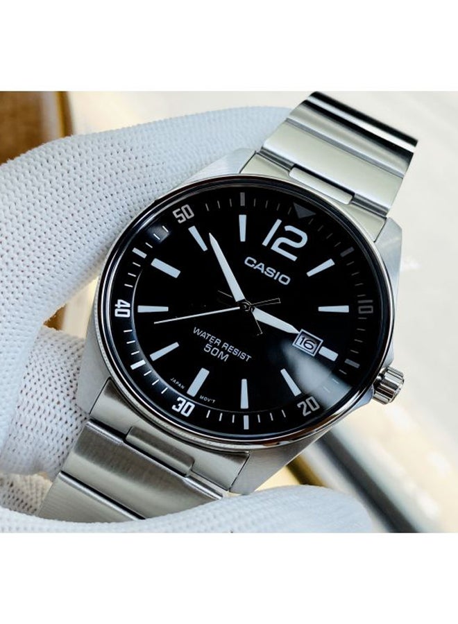 كاسيو ساعة أنالوج كاجوال من الفولاذ المقاوم للصدأ MTP-E170D-1B - 42 مم - فضي - Image 4