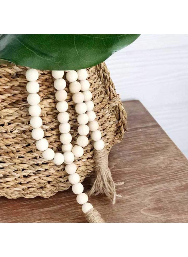 Wooden Beaded Garland With Tassel Rustic Look Beige/Brown  - Image 3