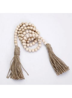Generic Wooden Beaded Garland With Tassel Rustic Look Beige/Brown  - Image 5
