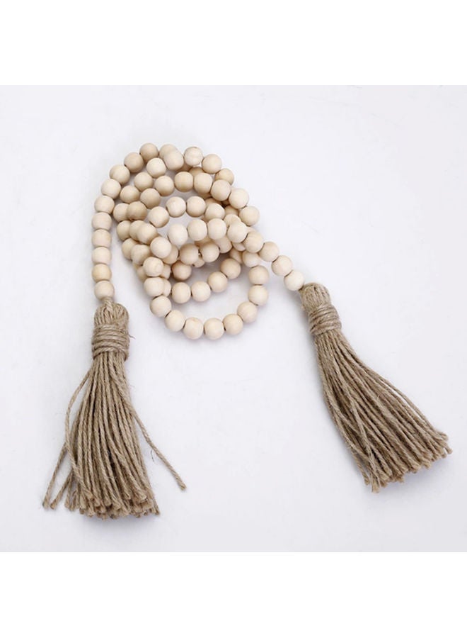 Wooden Beaded Garland With Tassel Rustic Look Beige/Brown  - Image 5