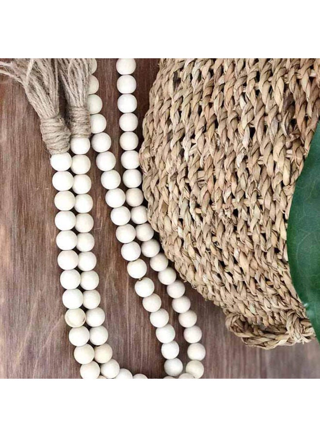 Wooden Beaded Garland With Tassel Rustic Look Beige/Brown