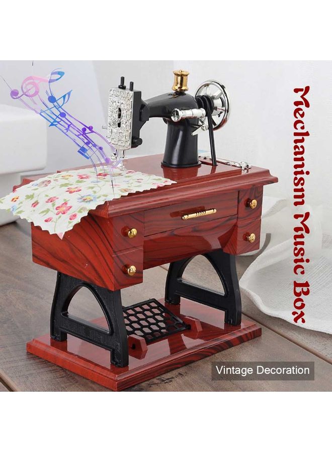 Sewing Machine Style Music Box Brown/Black/Silver  - Image 2