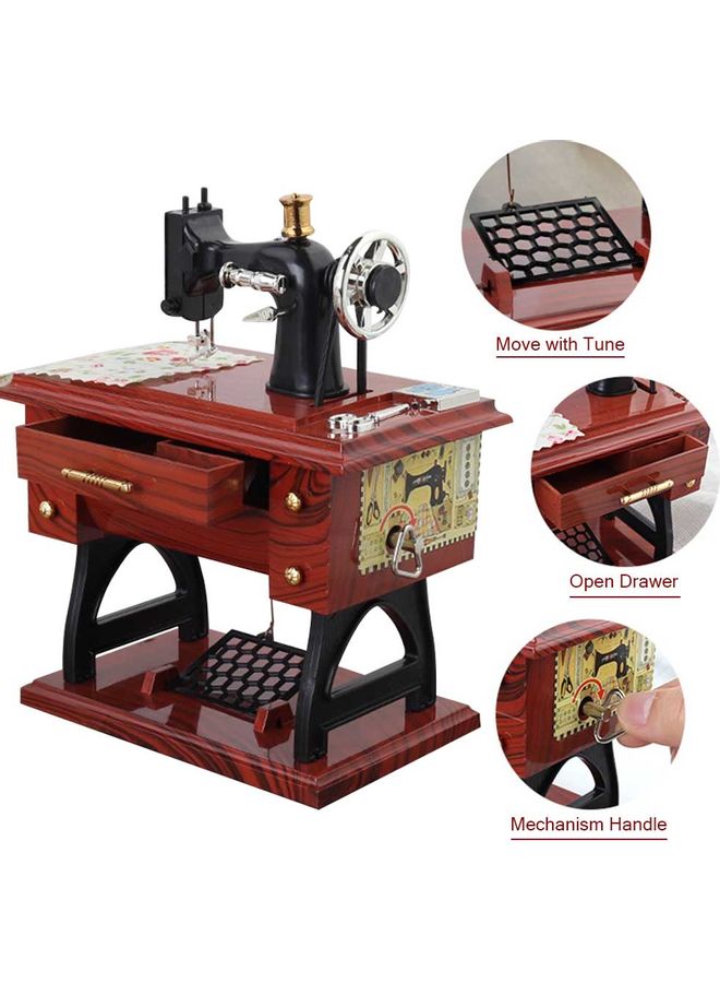 Sewing Machine Style Music Box Brown/Black/Silver  - Image 3