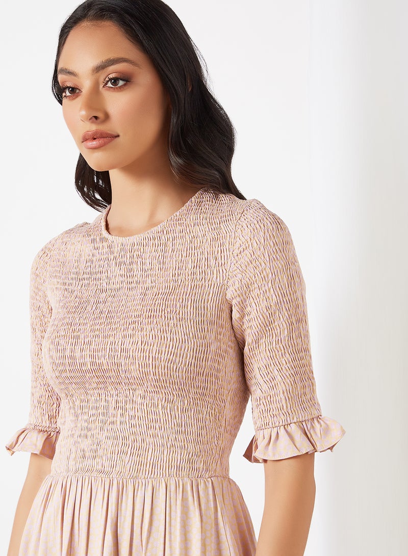 PIECES - Smocked Bodice Dress Almond Buff - Image 1