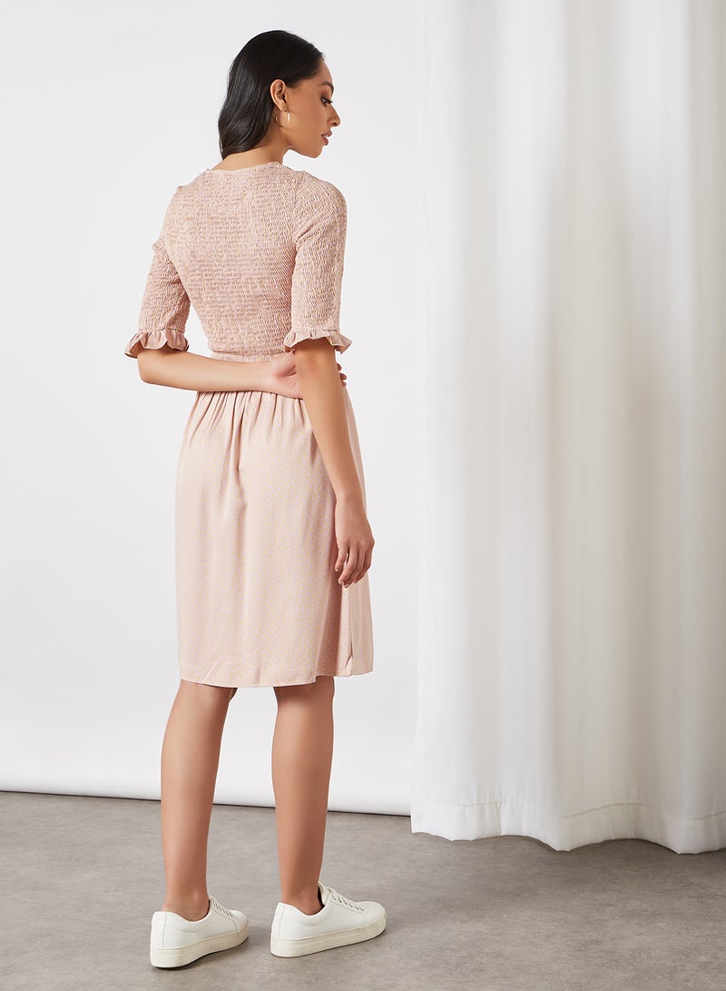 PIECES - Smocked Bodice Dress Almond Buff - Image 1