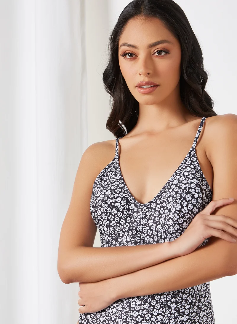 VERO MODA Ditsy Print Swimsuit Black